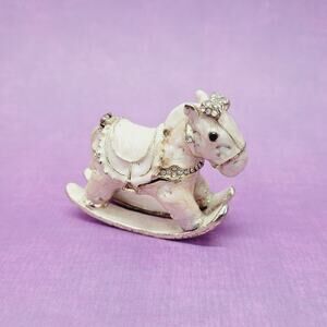 Pink Enamel Rocking Horse Trinket Box Jewelry Gift Baby Girl Gift